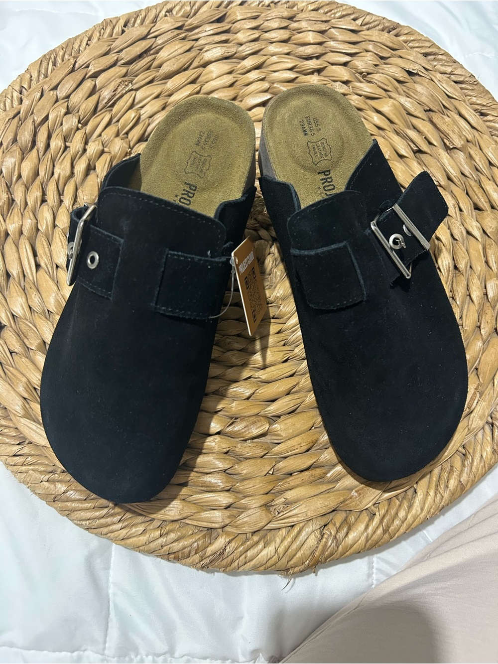 Propet Black Suede Buckle Clog Mule for Women